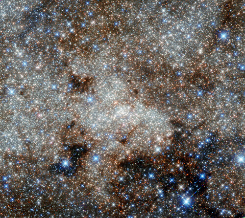 This image, not unlike a pointillist painting, shows the star-studded centre of the Milky Way towards the constellation of Sagittarius. The crowded centre of our galaxy contains numerous complex and mysterious objects that are usually hidden at optical wavelengths by clouds of dust  but many are visible here in these infrared observations from Hubble. However, the most famous cosmic object in this image still remains invisible: the monster at our galaxys heart called Sagittarius A*. Astronomers have observed stars spinning around this supermassive black hole (located right in the centre of the image), and the black hole consuming clouds of dust as it affects its environment with its enormous gravitational pull. Infrared observations can pierce through thick obscuring material to reveal information that is usually hidden to the optical observer. This is the best infrared image of this region ever taken with Hubble, and uses infrared archive data from Hubbles Wide Field Camera 3, taken in September 2011. It was posted to Flickr by Gabriel Brammer, a fellow at the European Southern Observatory based in Chile. He is also an ESO photo ambassador.